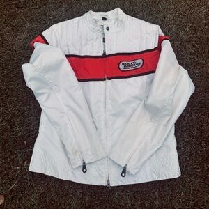 Harley Davidson Jacket Racing Motorcycle Cream Nylon Biker Coat Women’s Medium